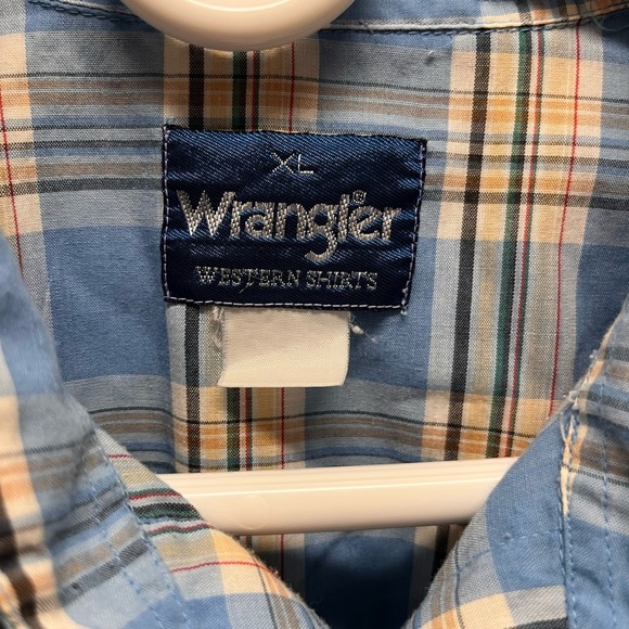 Wrangler western men’s Casual Blue Plaid Shirt Pearl snap XL - Picture 3 of 7